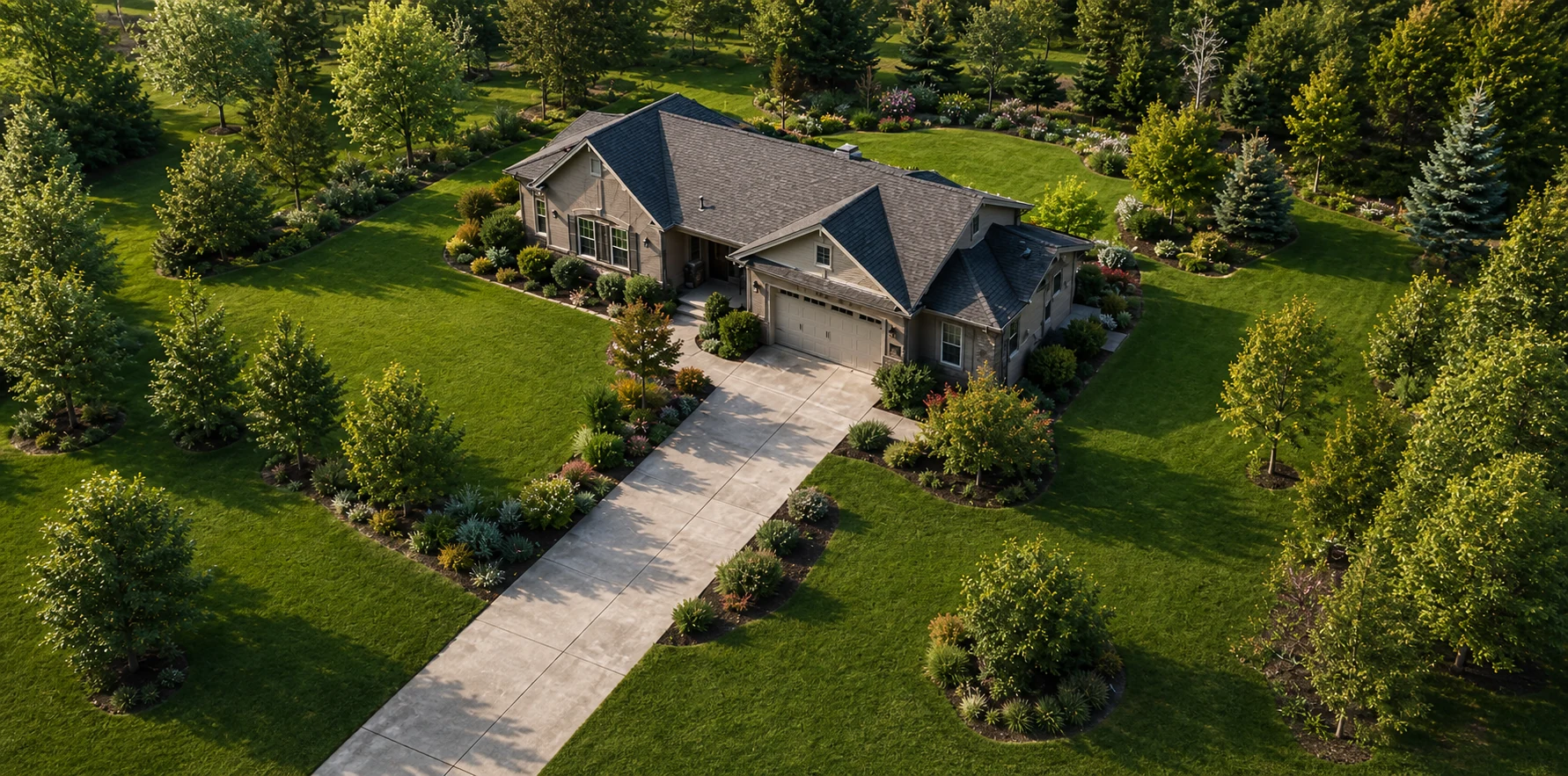 Aerial view of a landscaped home used to demonstrate sprinkler zones